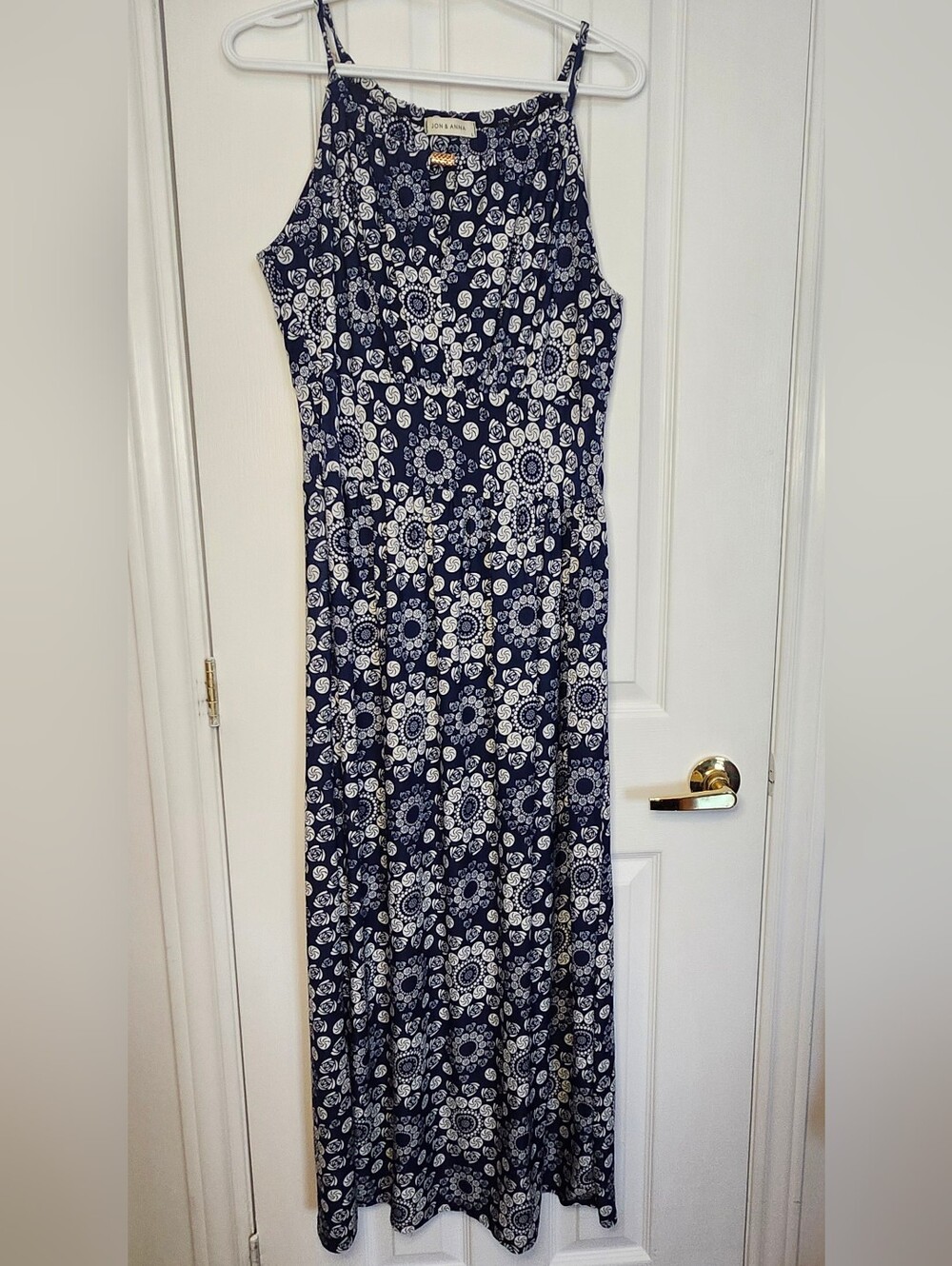 Jon & Anna Navy Blue and White Floral Maxi Dress - Size L